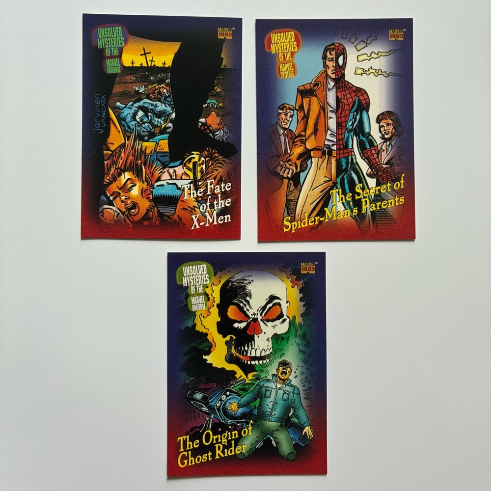 VTG 1993 SkyBox Marvel Unsolved Mysteries‎ Trading Cards Lot of 3